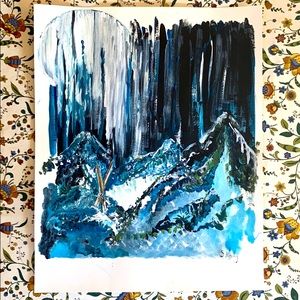 Moonlight Vermont Ski Original Painting Acrylic on Canvas